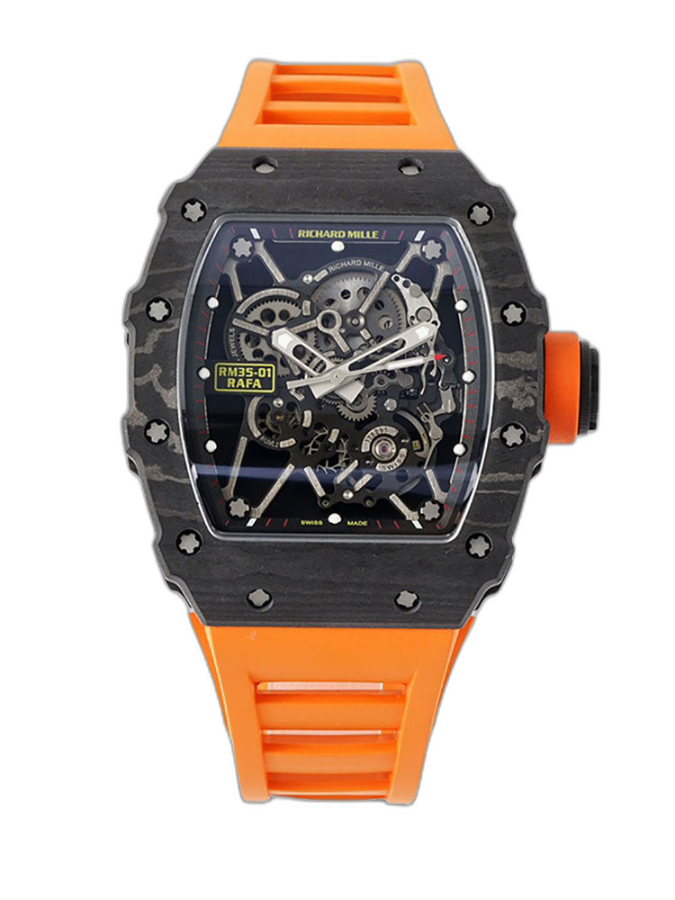 Swiss Super Clone Richard Mille RM 35-02 with NTPT Carbon Fiber Case, Orange Silicone Strap