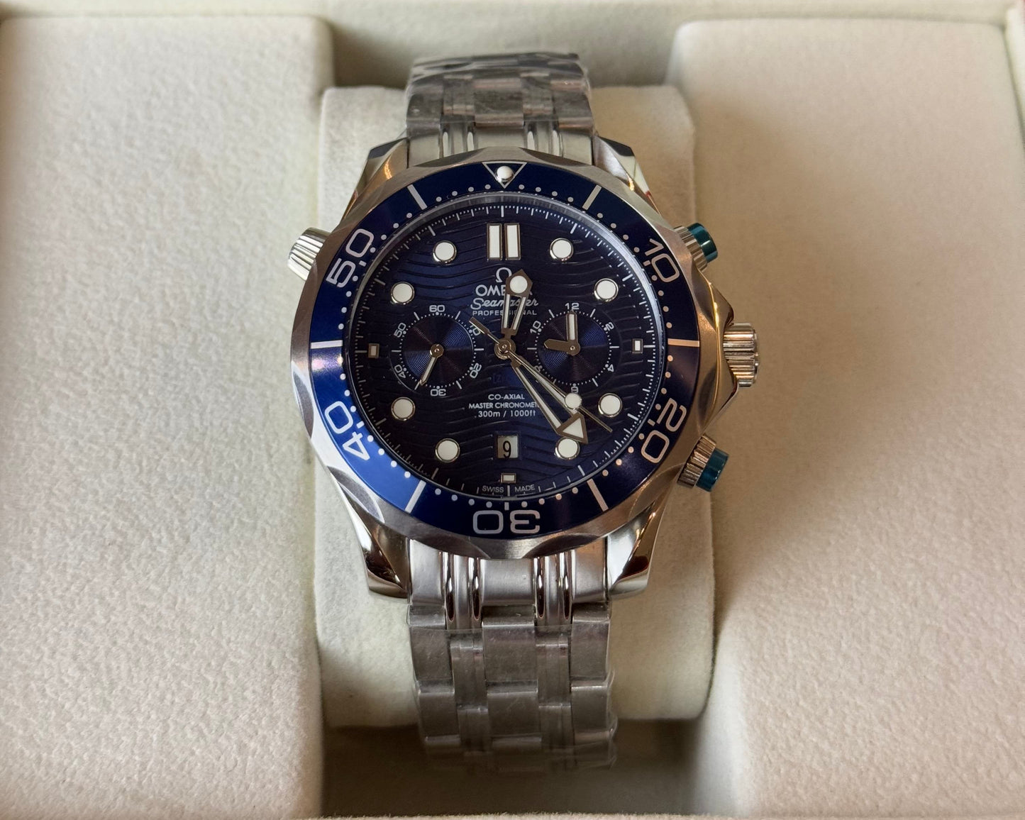 Omega Seamaster Diver 300M Chronograph Blue Dial Ceramic Bezel Steel Bracelet