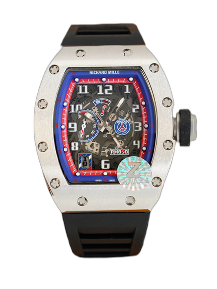 Luxury Super Clone Richard Mille RM 030 Replica PSG Watch, Skeleton Dial, Titanium Case, Black Rubber Strap