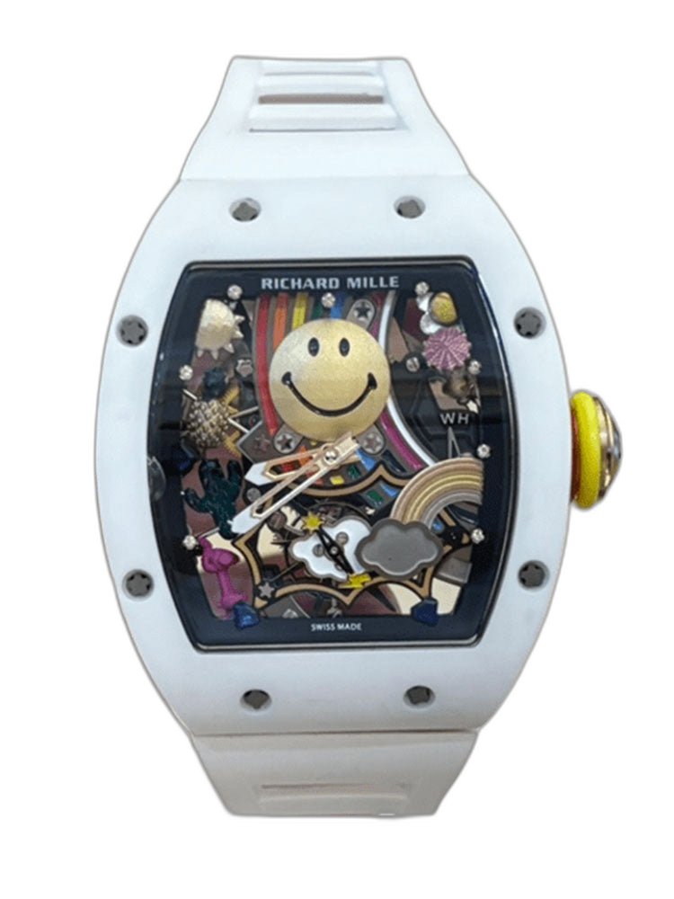 Best Richard Mille RM 88 Smiley Replica Swiss Automatic Tourbillon Watch with White Rubber Strap
