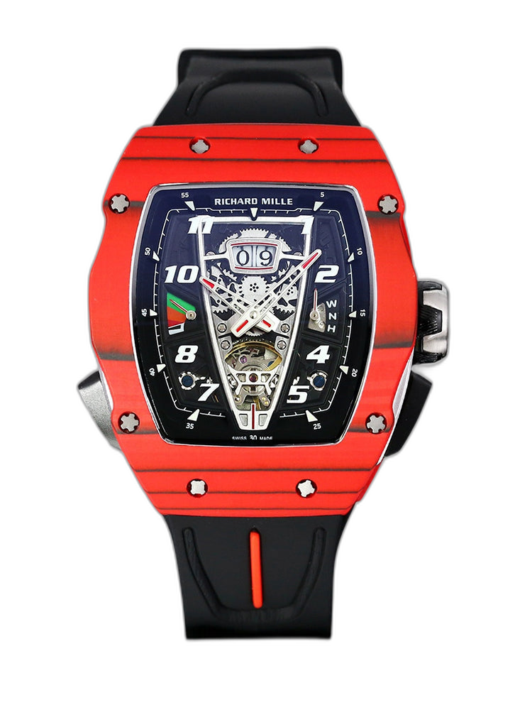 Luxury Sport Replica Richard Mille RM 40-01 Red Carbon Fiber Case Watch With Black Rubber Strap