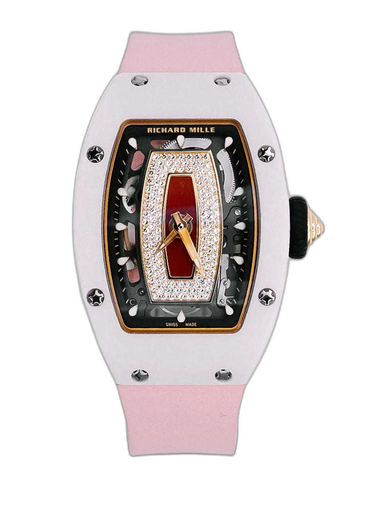 Richard Mille RM 07-01 Ladies Swiss Replica Watch – Pink Ceramic Skeleton Diamond Dial