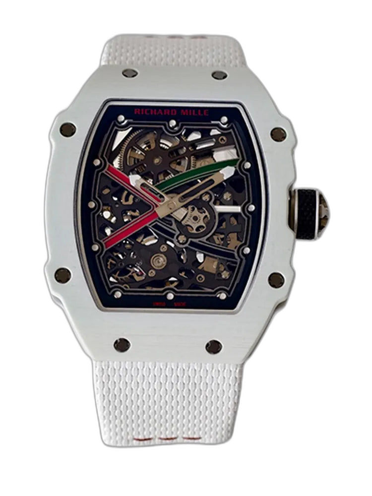 UMI RM 67-02 White Quartz TPT Carbon Case White Fabric Strap Skeleton Replica Watch