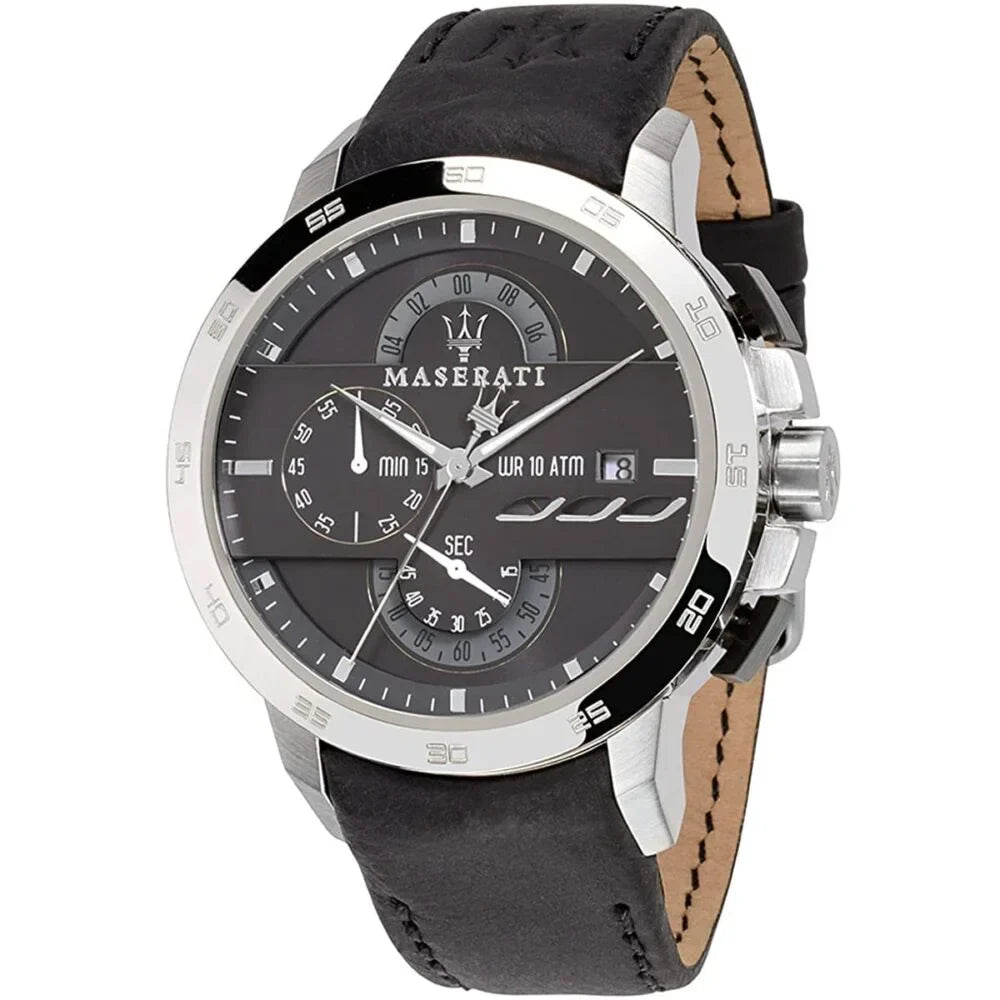 Maserati Black Dial 45 mm Leather Strap Men's Watch R8871619004