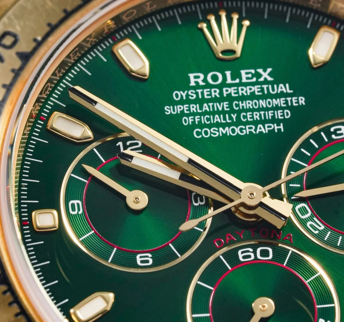 Rolex Gold Daytona Green Dial 43 mm Metal Bracelet Watch