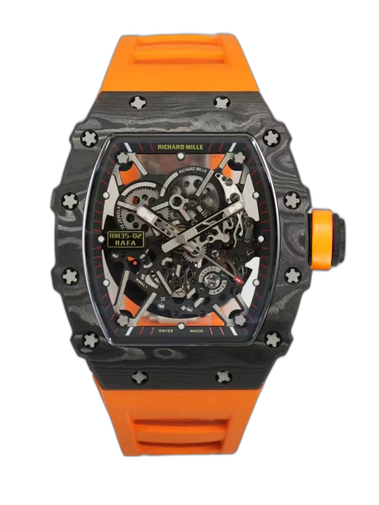 Richard Mille RM 35-02 NTPT Carbon Case Skeleton Dial Orange Rubber Swiss Automatic Replica