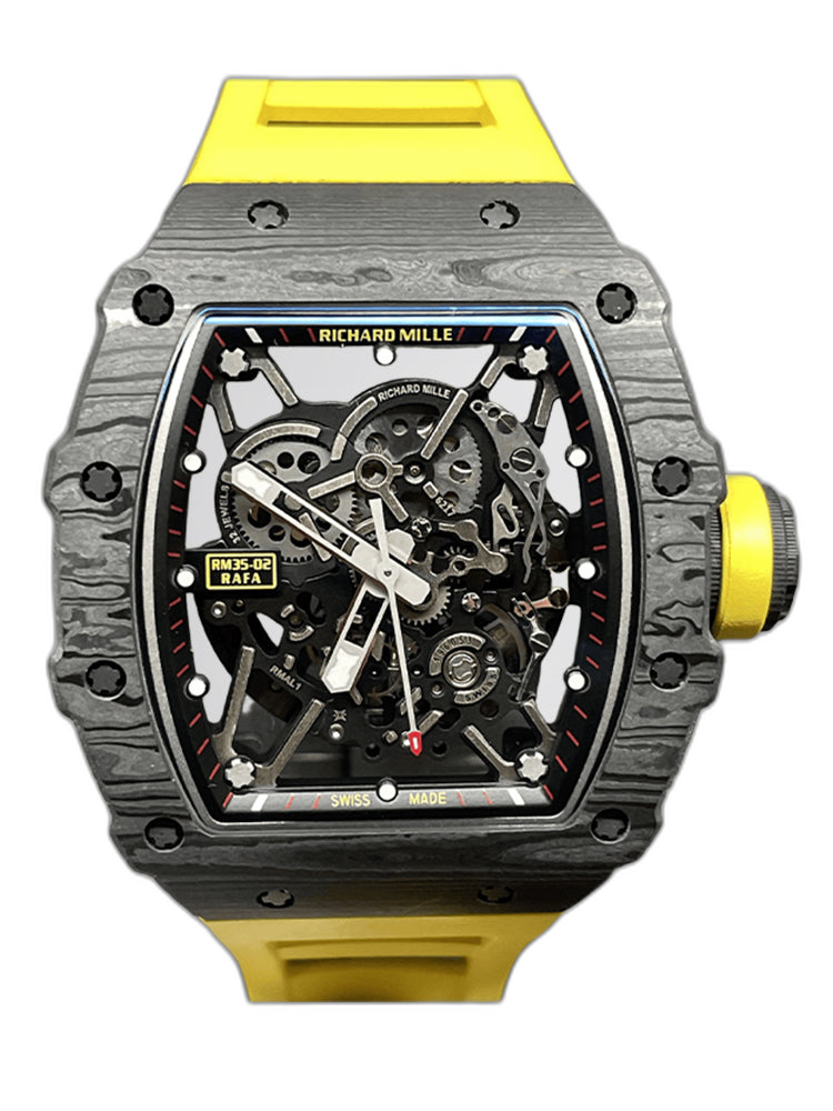 Swiss Replica Richard Mille RM 35-02 Watch For Men – Skeleton Dial, Yellow Rubber Strap, Luxury Sport Design