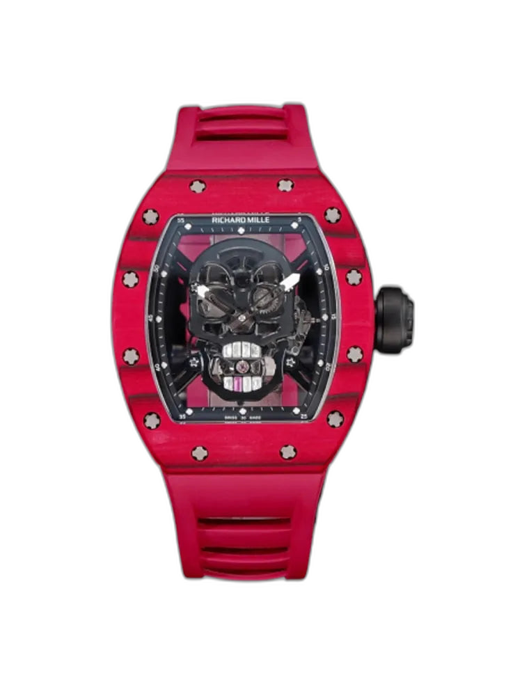 Richard Mille RM 052 Replica Red Carbon Case Skull Skeleton Dial Red Rubber Strap Luxury Sports Wristwatch
