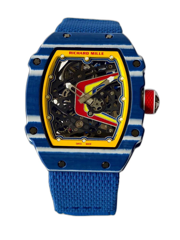 UMI RM 67-02 Fernando Alonso Blue Carbon Case Yellow Bezel Blue Fabric Strap Replica Watch