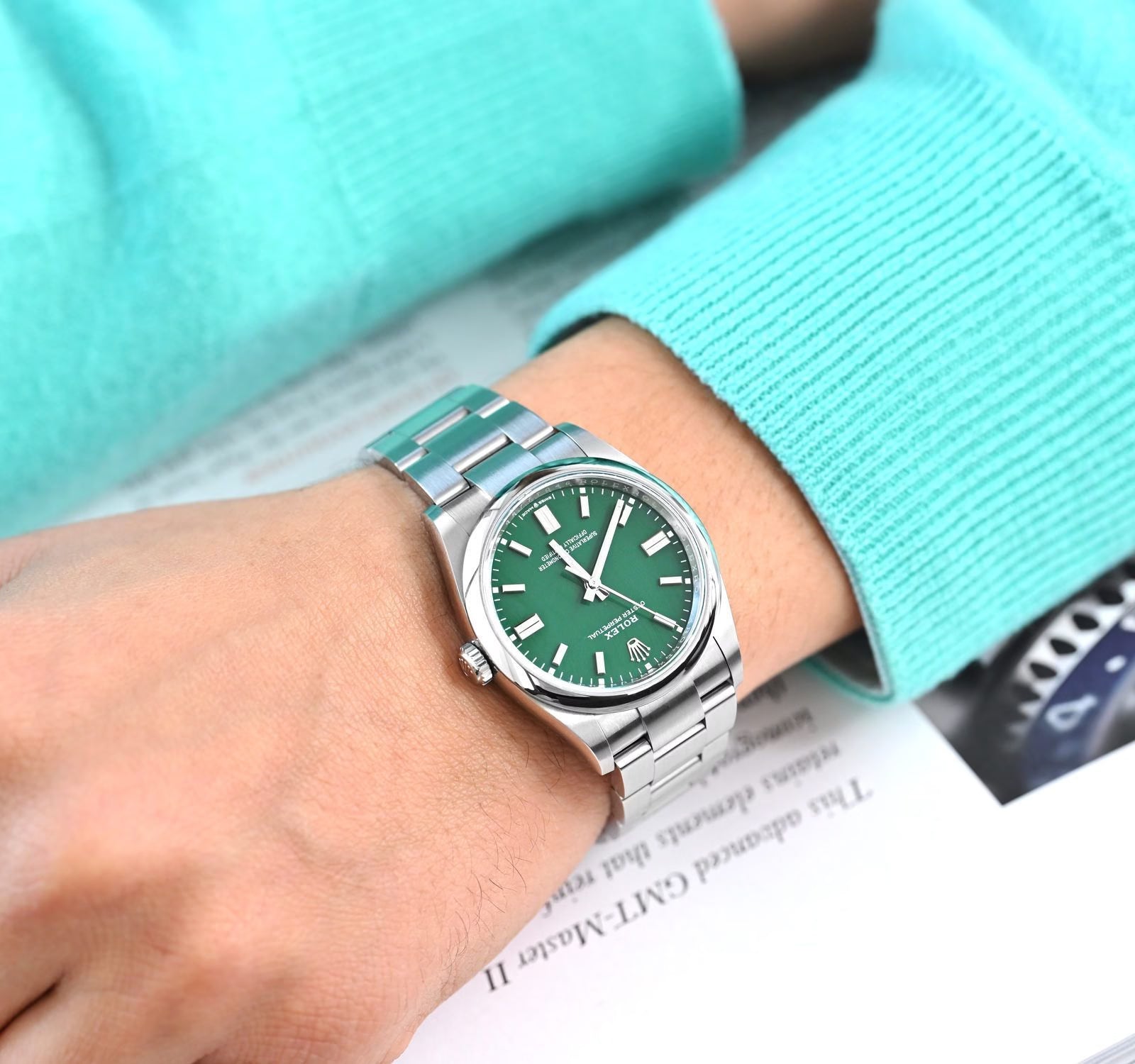 Rolex Perpetual Green Dial 41 mm Metal Bracelet Men's Watch