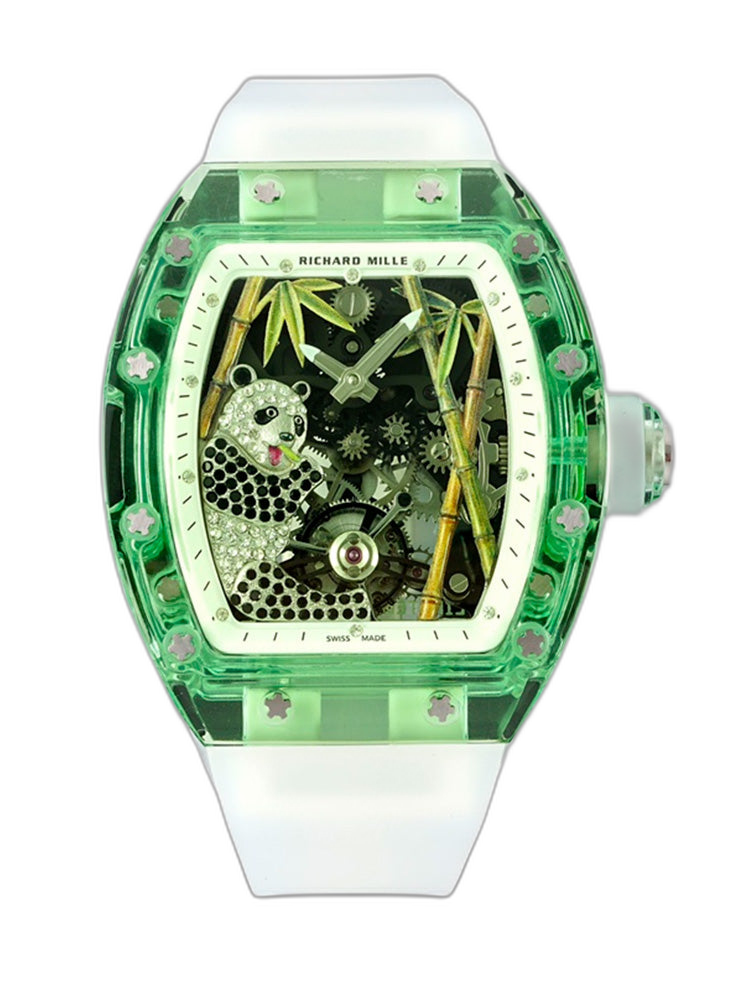 Luxury Replica Richard Mille RM 26-01 Panda Tourbillon Watch Full Crystal Case Skeleton Dial with White Rubber Strap