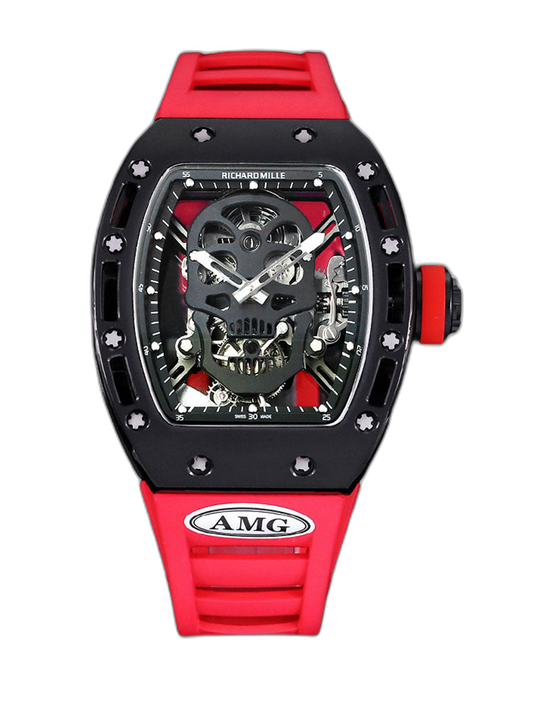 Replica Richard Mille RM052 Titanium Skeleton Tourbillon Watch with Red Rubber Strap