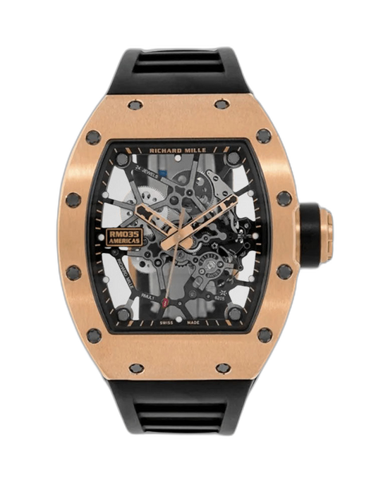 Super Clone Richard Mille RM035 Americas Rose Gold Replica Luxury Skeleton Sports Watch