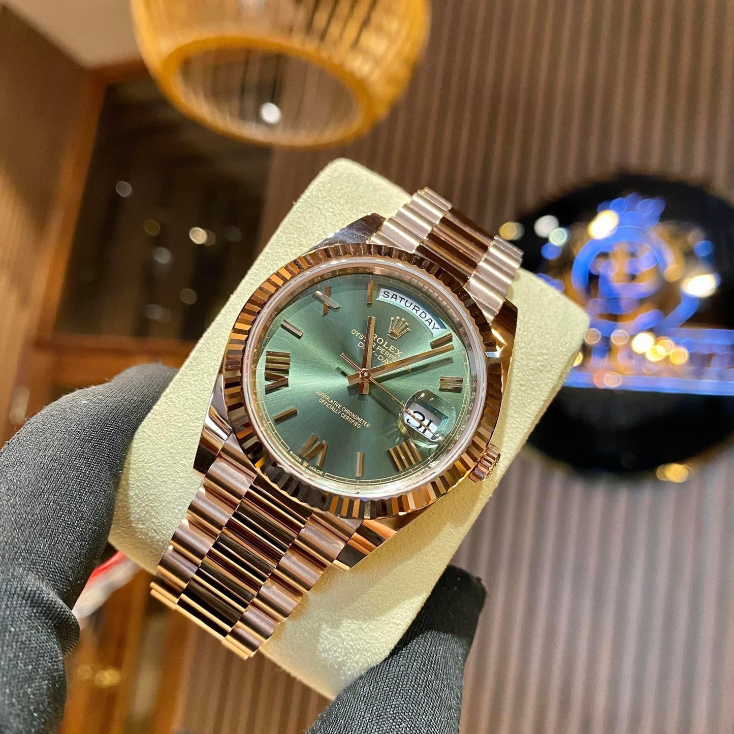 Rolex Day-Date Green Dial 41 mm Metal Bracelet Men's Watch (Ref. 038)