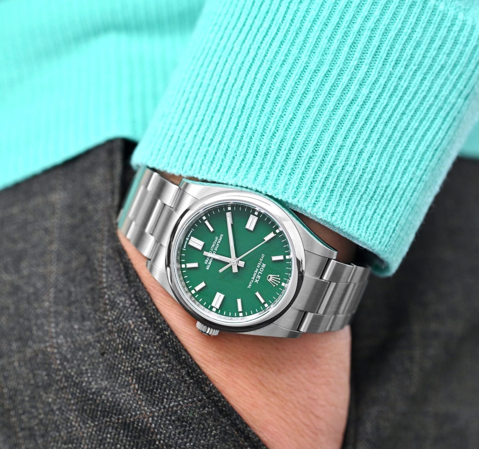 Rolex Perpetual Green Dial 41 mm Metal Bracelet Men's Watch