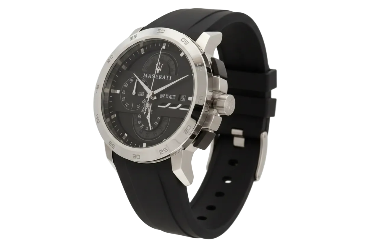 Maserati Black Dial 45 mm Leather Strap Men's Watch R8871619004
