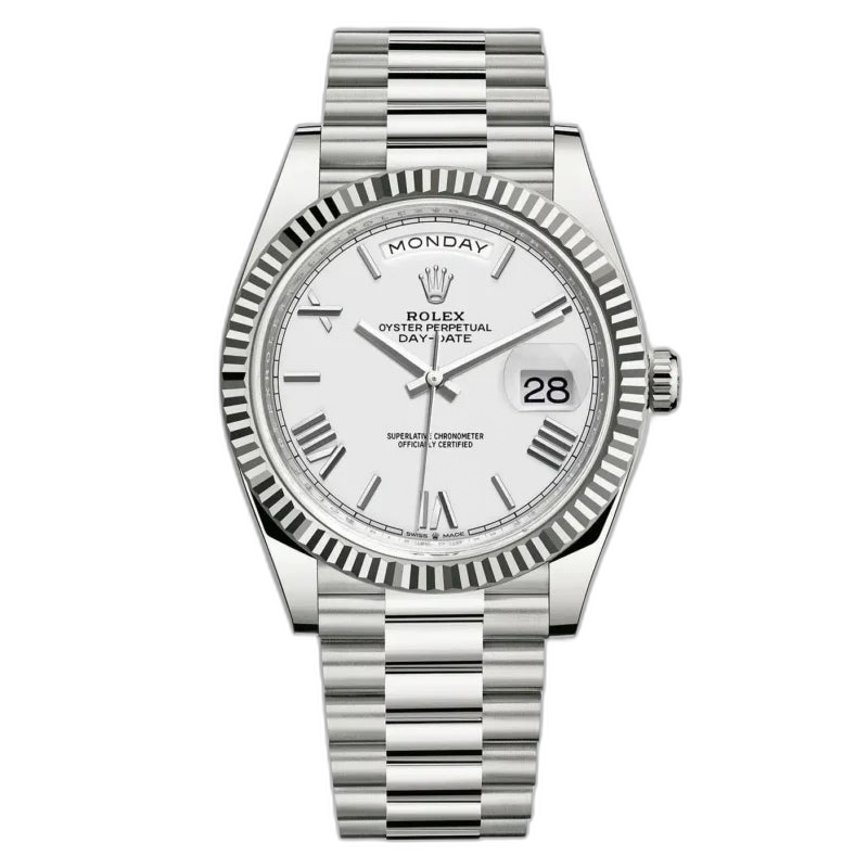 Rolex Day-Date Silver Dial 41 mm Metal Bracelet Men's Watch