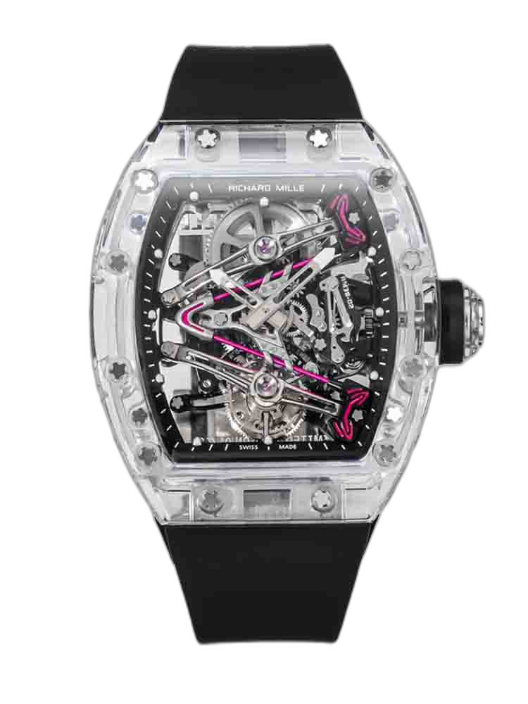 Replica Richard Mille RM 38-02 Pink Themed Crystal Skeleton Tourbillon Black Rubber Strap Watch