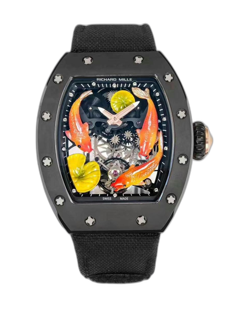 Swiss RICHARD MILLE RM S10 Replica – Koi Tourbillon, Black Steel Case, Sport Style