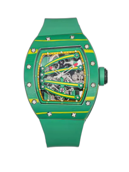 Richard Mille RM 59-01 Tourbillon Super Clone Skeleton Replica Watch Green Carbon Yohan Blake