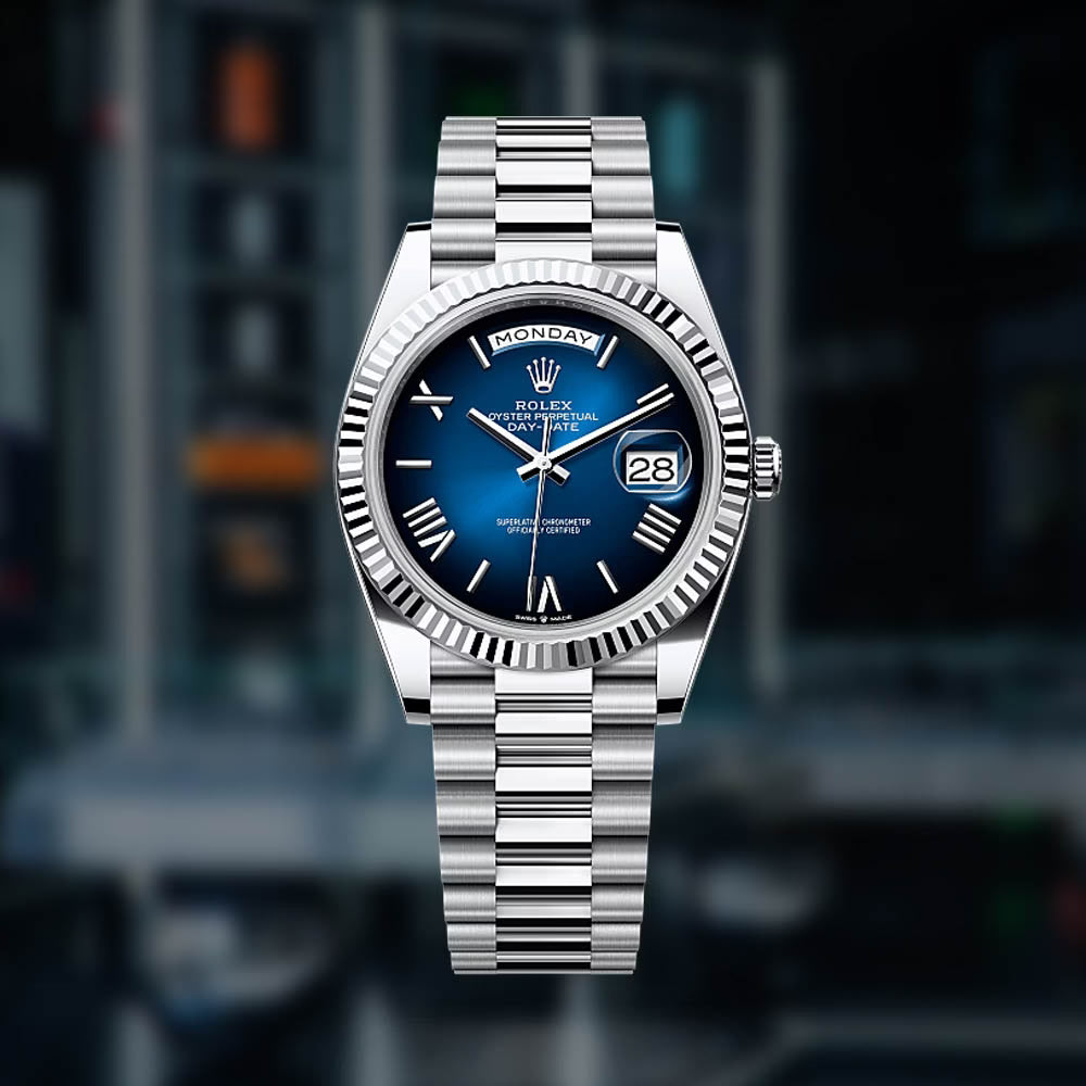 Rolex Day-Date Blue Dial 41 mm Metal Bracelet Men's Watch (Ref. 040)