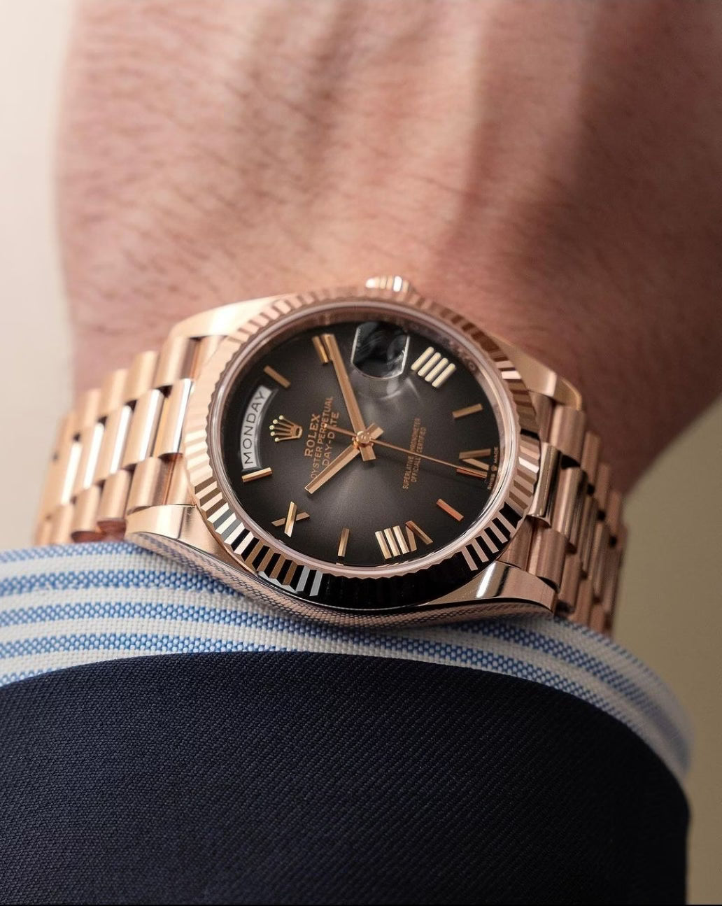 Rolex Day-Date Brown Dial 41 mm Metal Bracelet Men's Watch