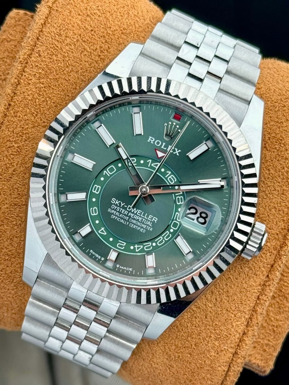 Rolex Sky-Dweller Green Dial 42 mm Metal Bracelet Men's Watch (Ref. 028)