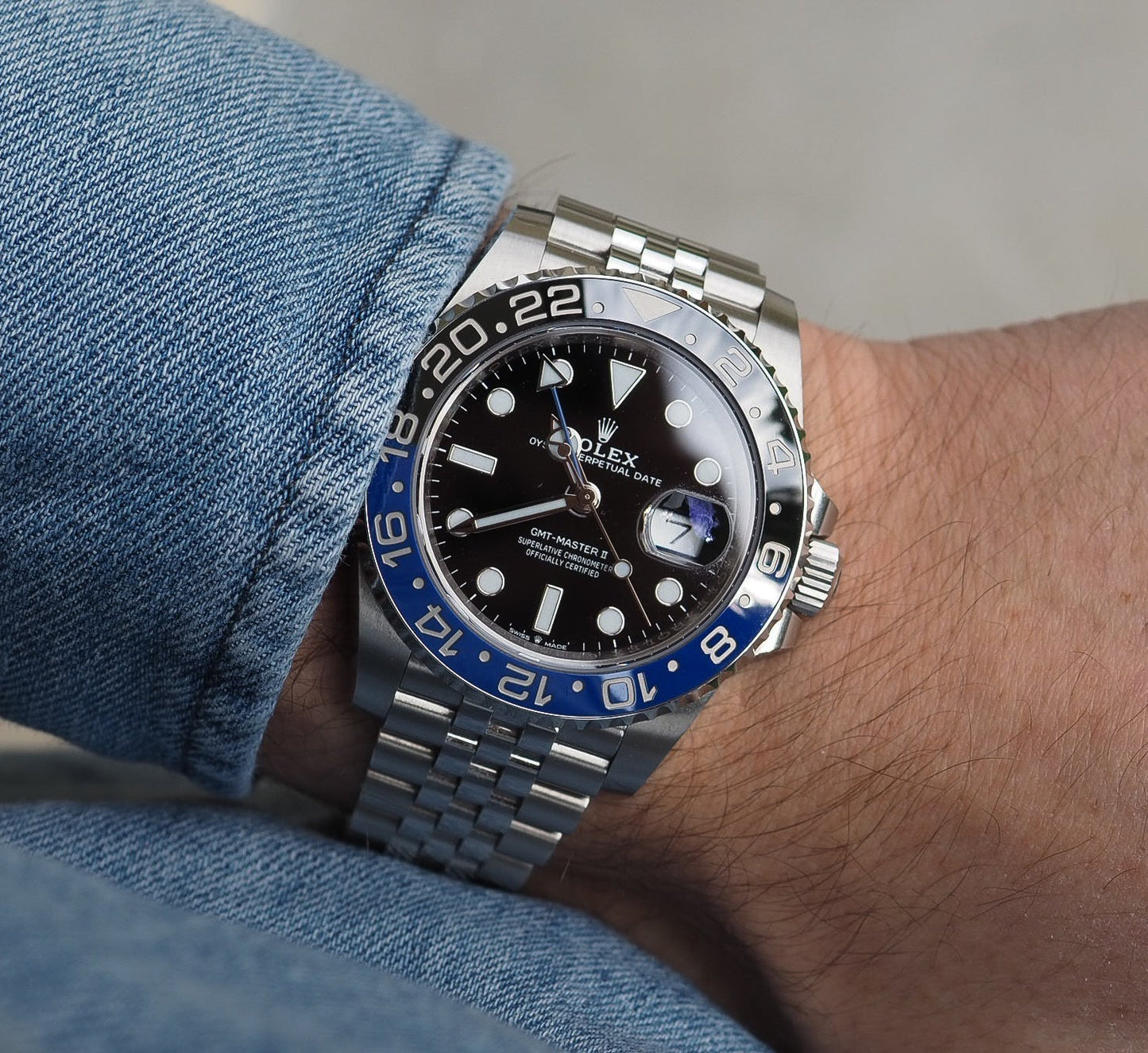 Rolex GMT-Master II Black Dial Metal Bracelet Men's Watch (Ref. 092)