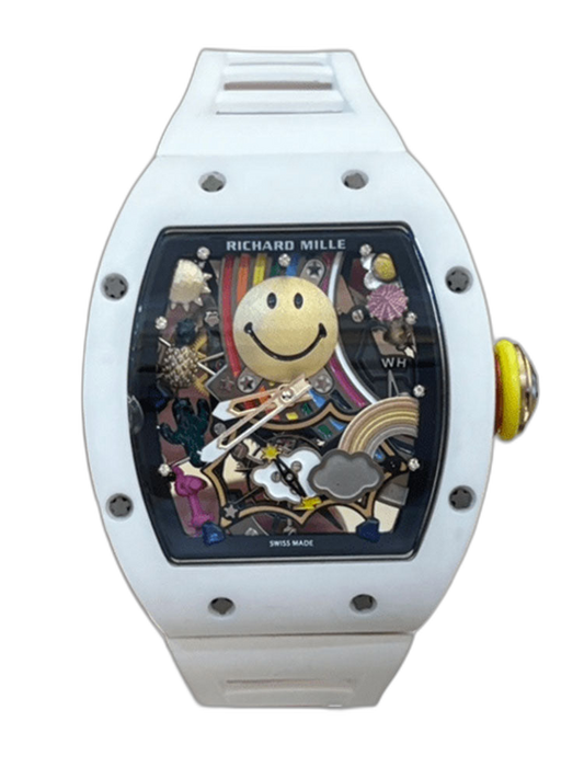 Best Richard Mille RM 88 Smiley Replica Swiss Automatic Tourbillon Watch with White Rubber Strap