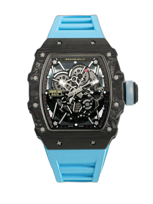 Replica Richard Mille RM 35-02 Swiss NTPT Carbon Fiber Case, Blue Rubber Strap Watch