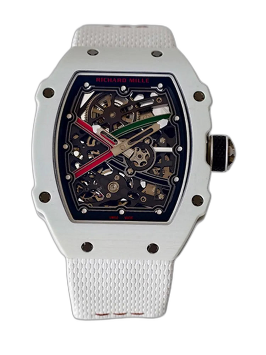 UMI RM 67-02 White Quartz TPT Carbon Case White Fabric Strap Skeleton Replica Watch