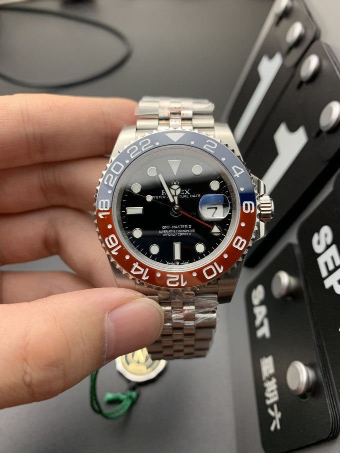Rolex GMT-Master II Black Dial Metal Bracelet Men's Watch (Ref. 021)
