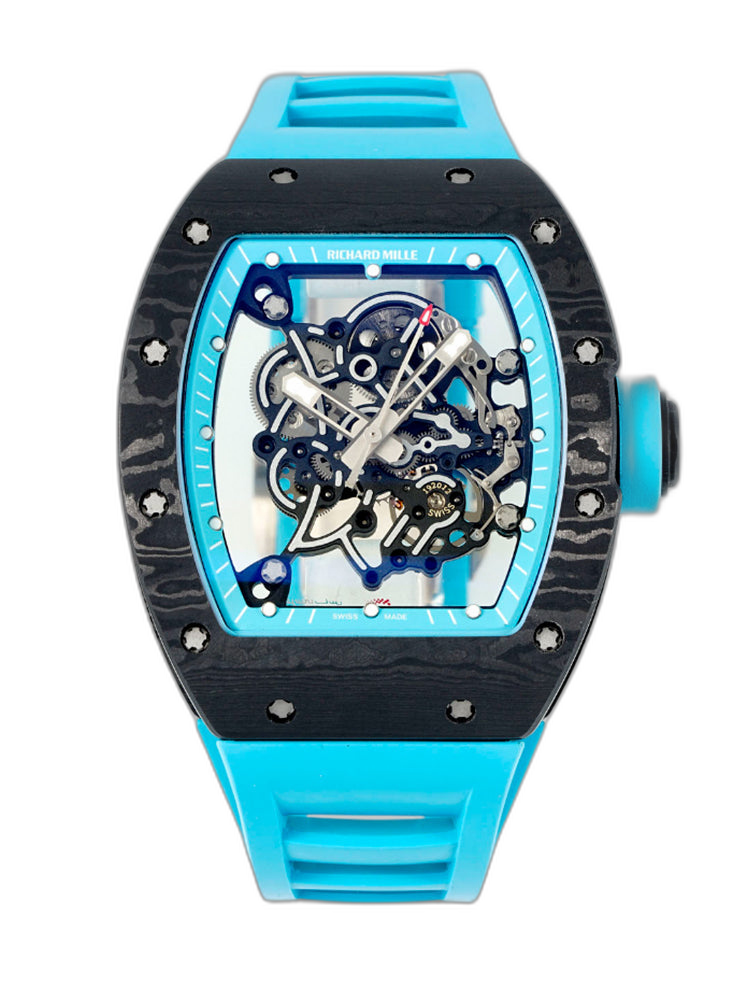 Best Replica RICHARD MILLE RM 055 – Swiss Movement Super Clone with Carbon Case & Blue Rubber Strap