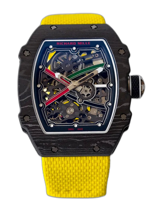 UMI Richard Mille RM 67-02 UAE Edition Black Carbon TPT Yellow Strap Skeleton Replica Watch