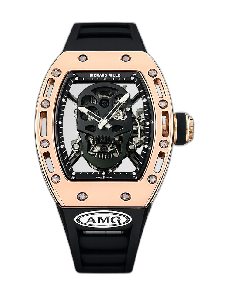 RM052 Skeleton Tourbillon Replica Watch Black Skull Dial – Rose Gold Case