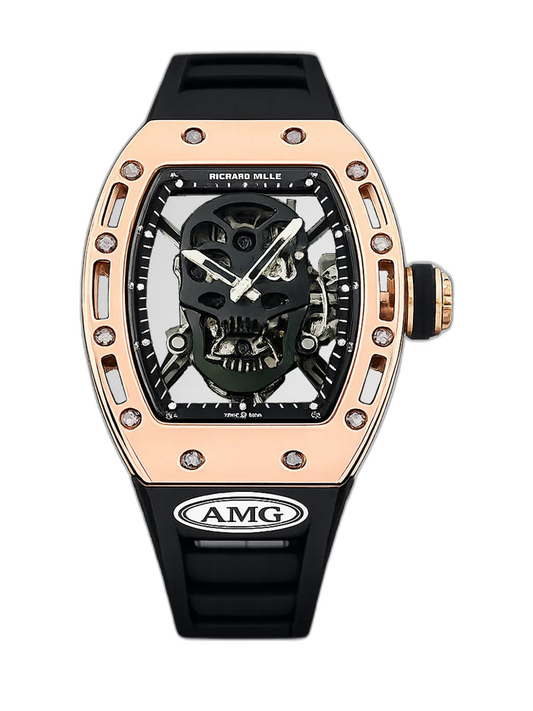 RM052 Skeleton Tourbillon Replica Watch Black Skull Dial – Rose Gold Case
