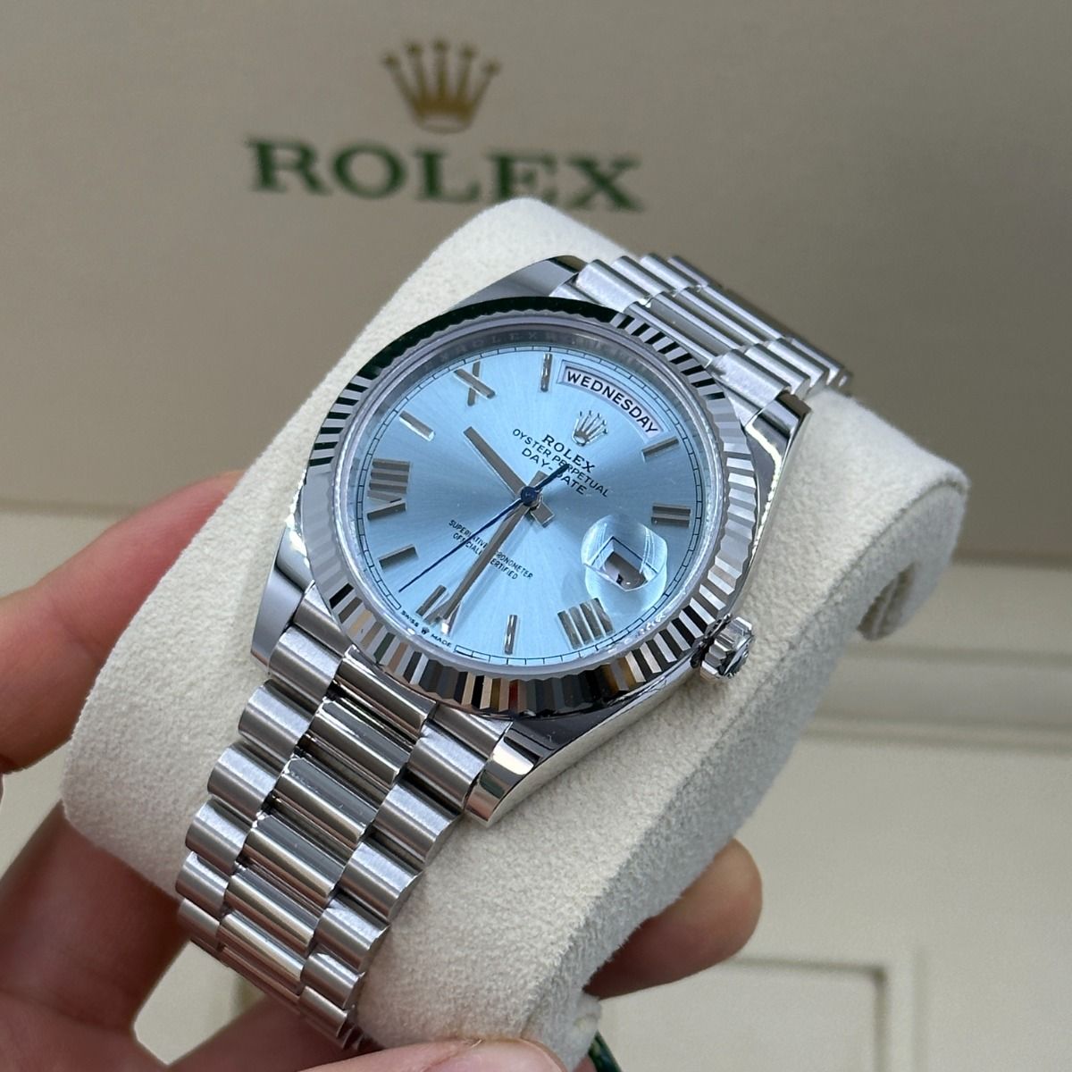 Rolex Day-Date Blue Dial 41 mm Metal Bracelet Men's Watch (Ref. 117)