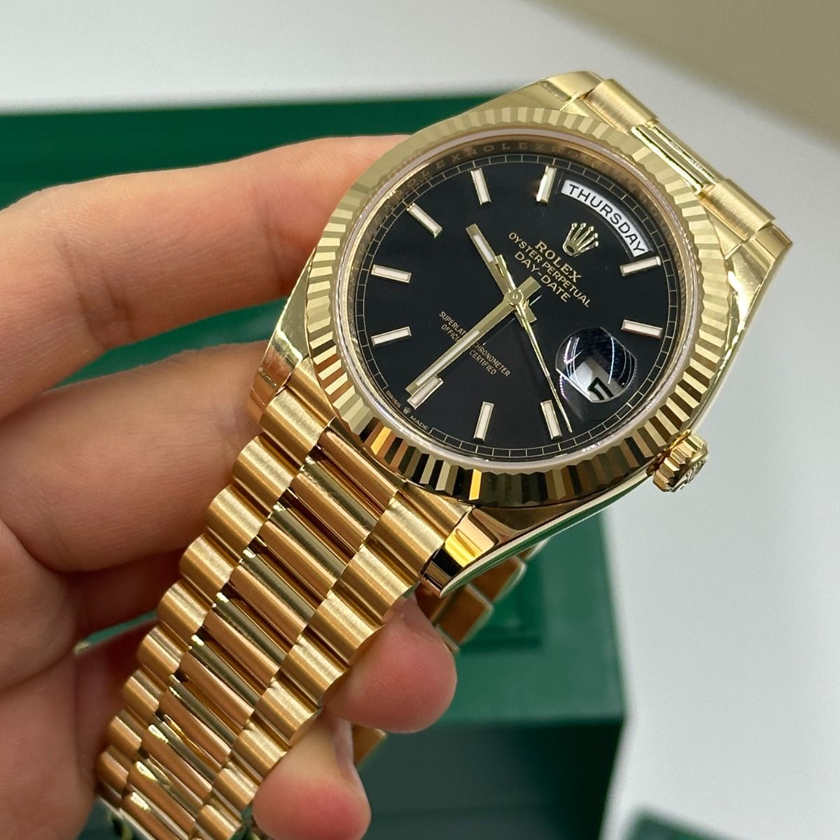Rolex Day-Date Black Dial 41 mm Metal Bracelet Men's Watch (Ref. 121)