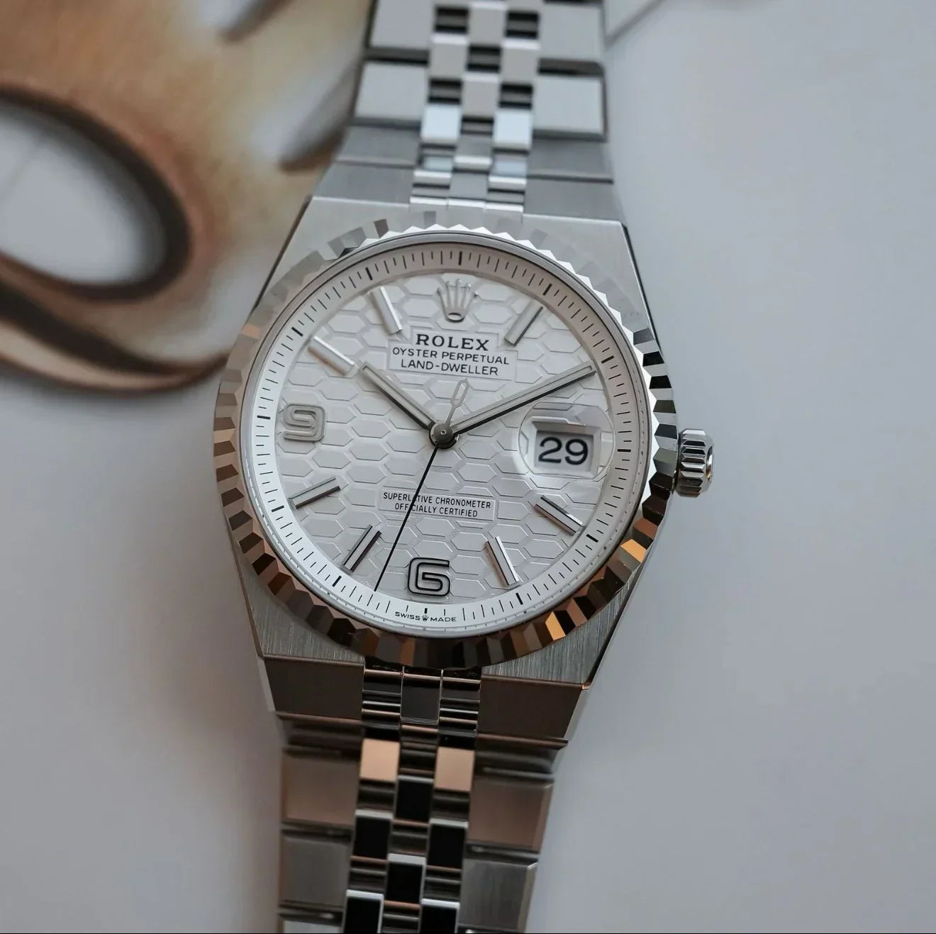 Rolex Land-Dweller White Dial 41 mm Metal Bracelet Men's Watch