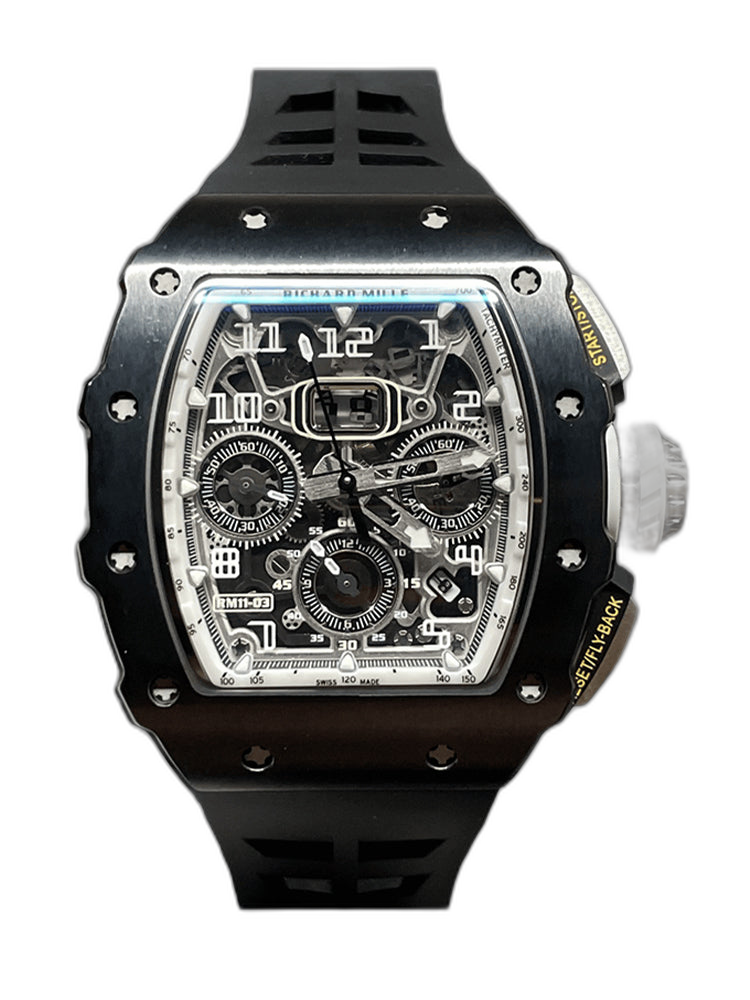Richard Mille RM 11-03 Replica Black Ceramic Case with Black Rubber Strap | Skeleton Dial Watch For Men