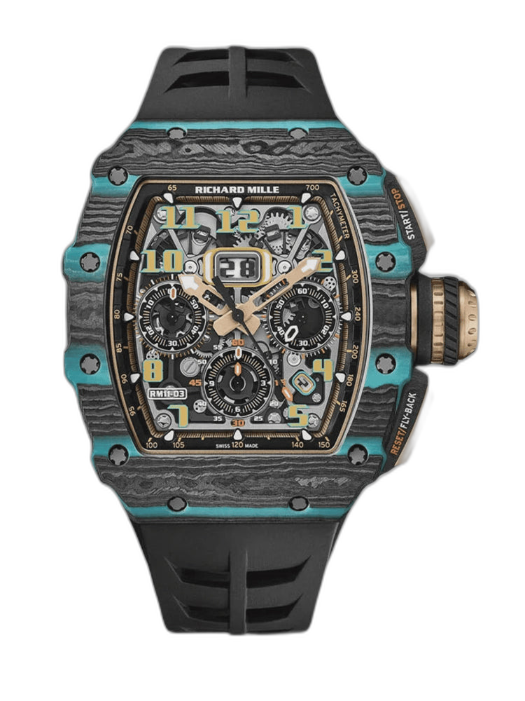Swiss Replica Richard Mille RM 11-03 Carbon Turquoise Case Watch – Skeleton Dial Luxury Men's Timepiece