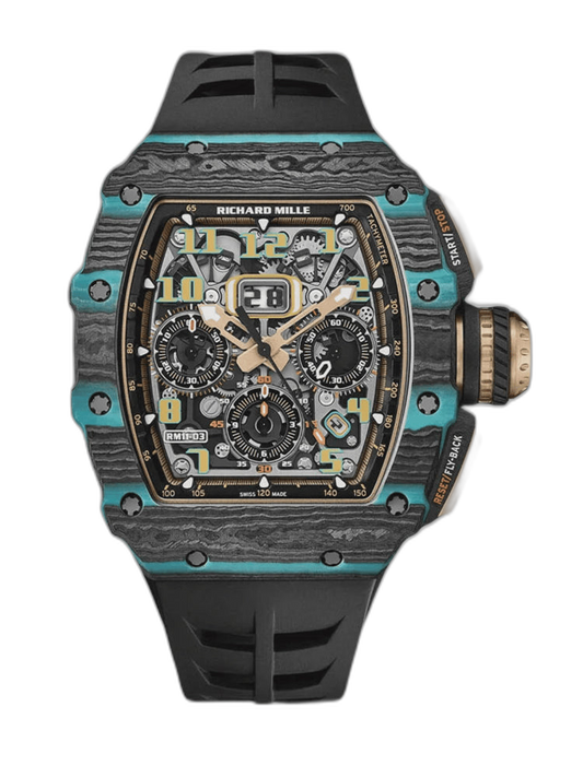 Swiss Replica Richard Mille RM 11-03 Carbon Turquoise Case Watch – Skeleton Dial Luxury Men's Timepiece