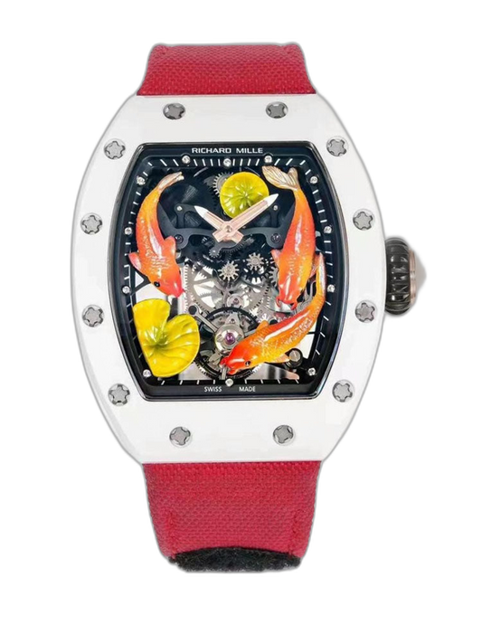 Best Replica Richard Mille RM S10 Koi Tourbillon Watch – Red Strap