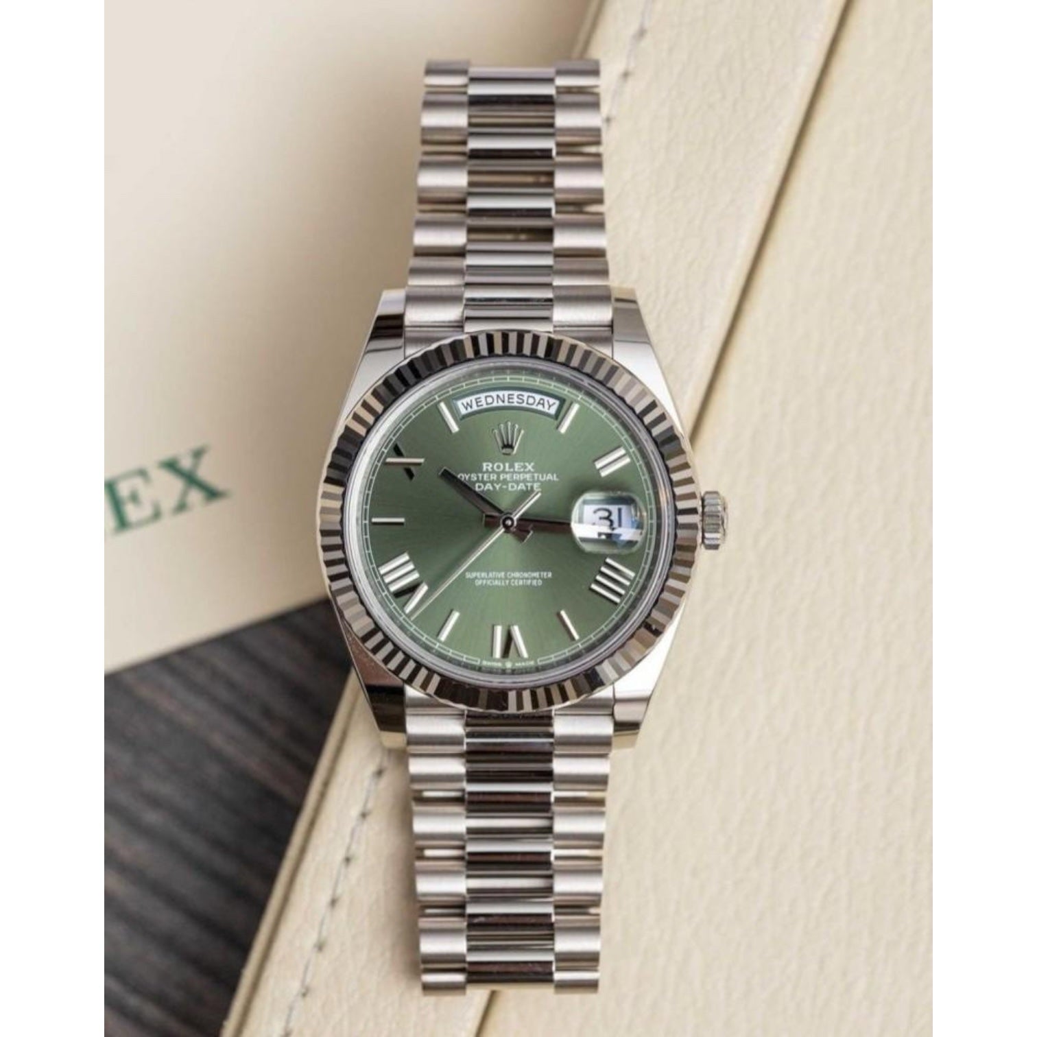 Rolex Day-Date Green Dial 41 mm Metal Bracelet Men's Watch (Ref. 120)