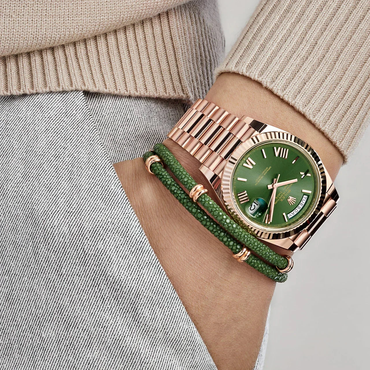 Rolex Day-Date Green Dial 41 mm Metal Bracelet Men's Watch (Ref. 038)