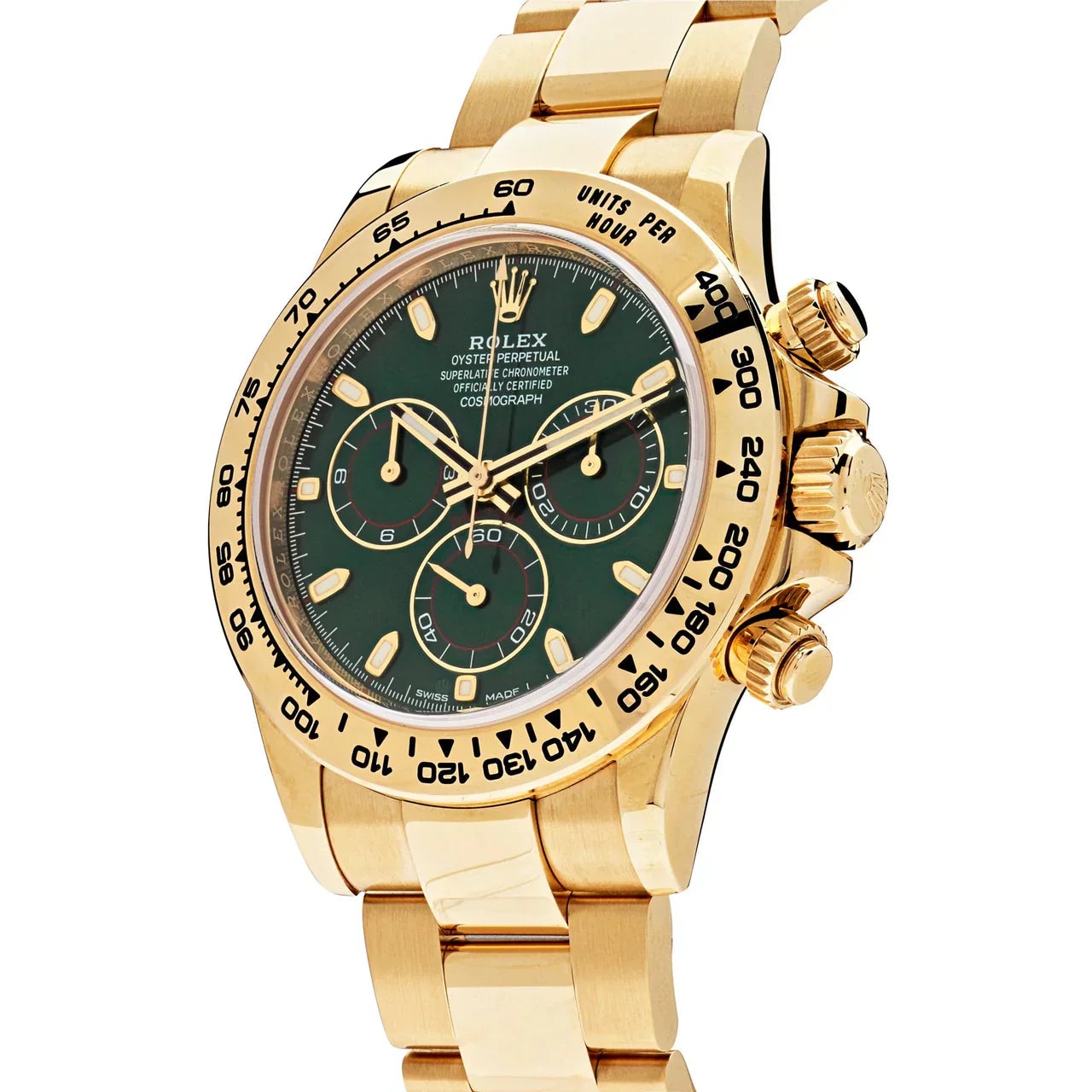 Rolex Gold Daytona Green Dial 43 mm Metal Bracelet Watch