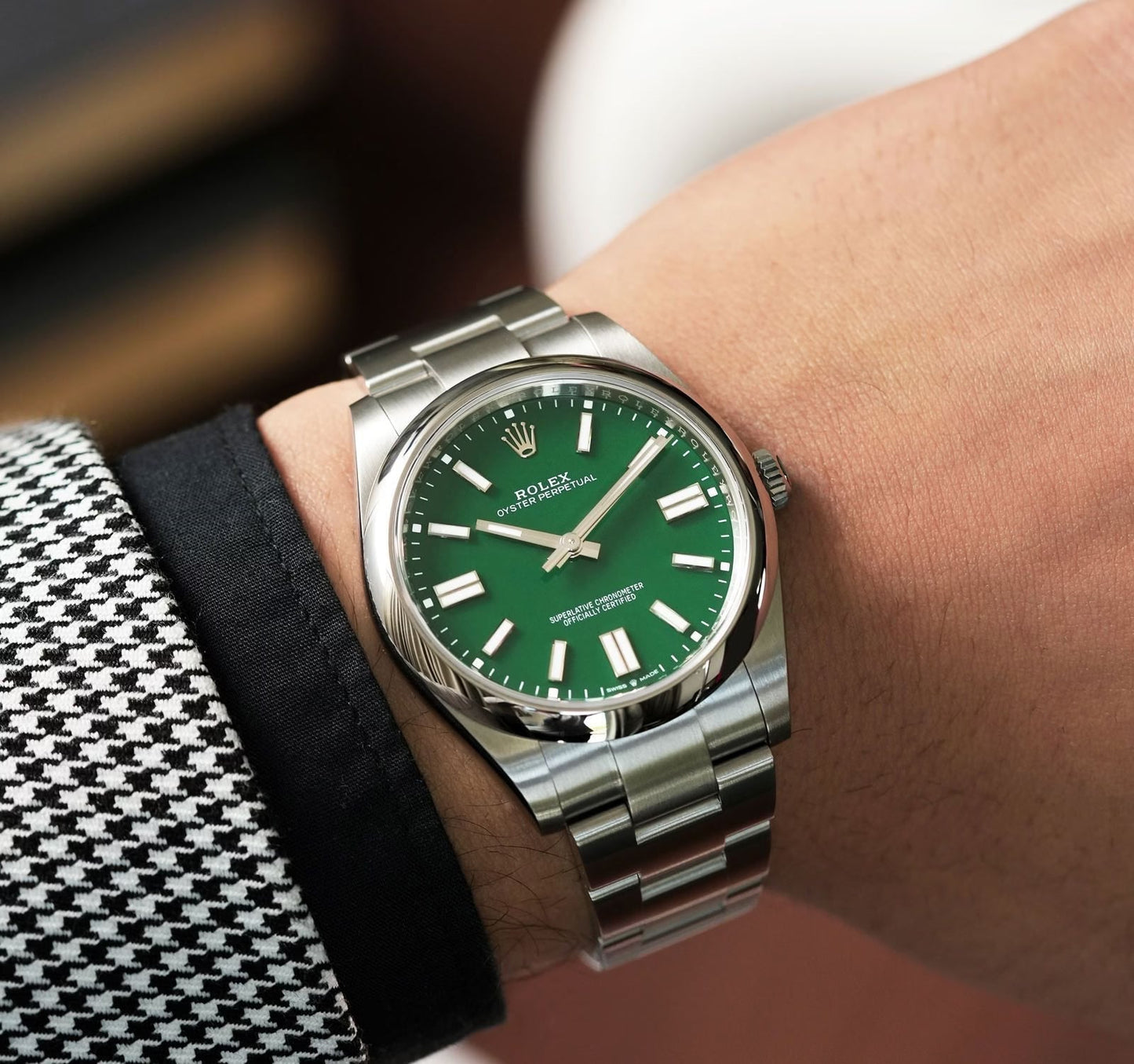 Rolex Perpetual Green Dial 41 mm Metal Bracelet Men's Watch