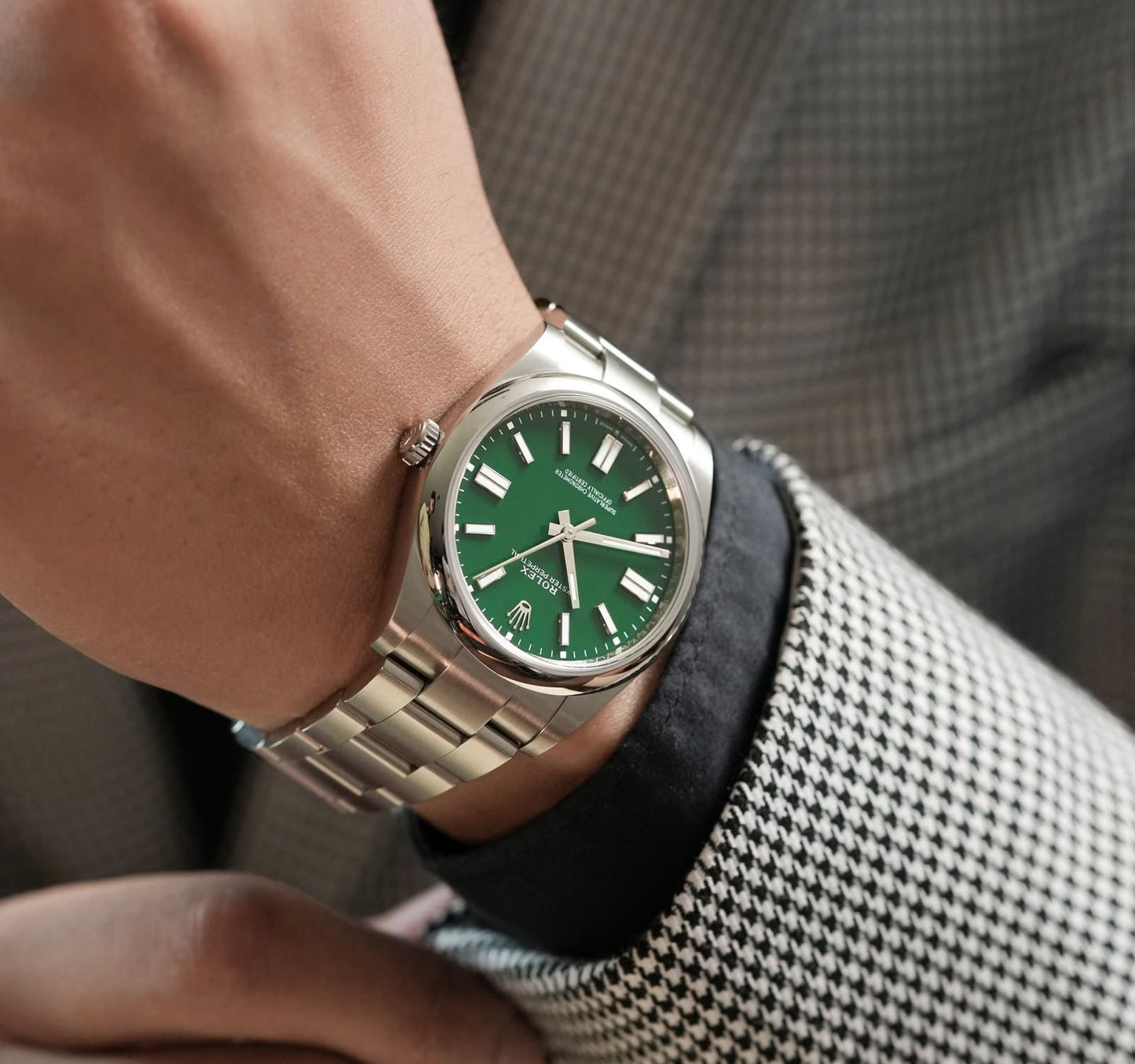 Rolex Perpetual Green Dial 41 mm Metal Bracelet Men's Watch