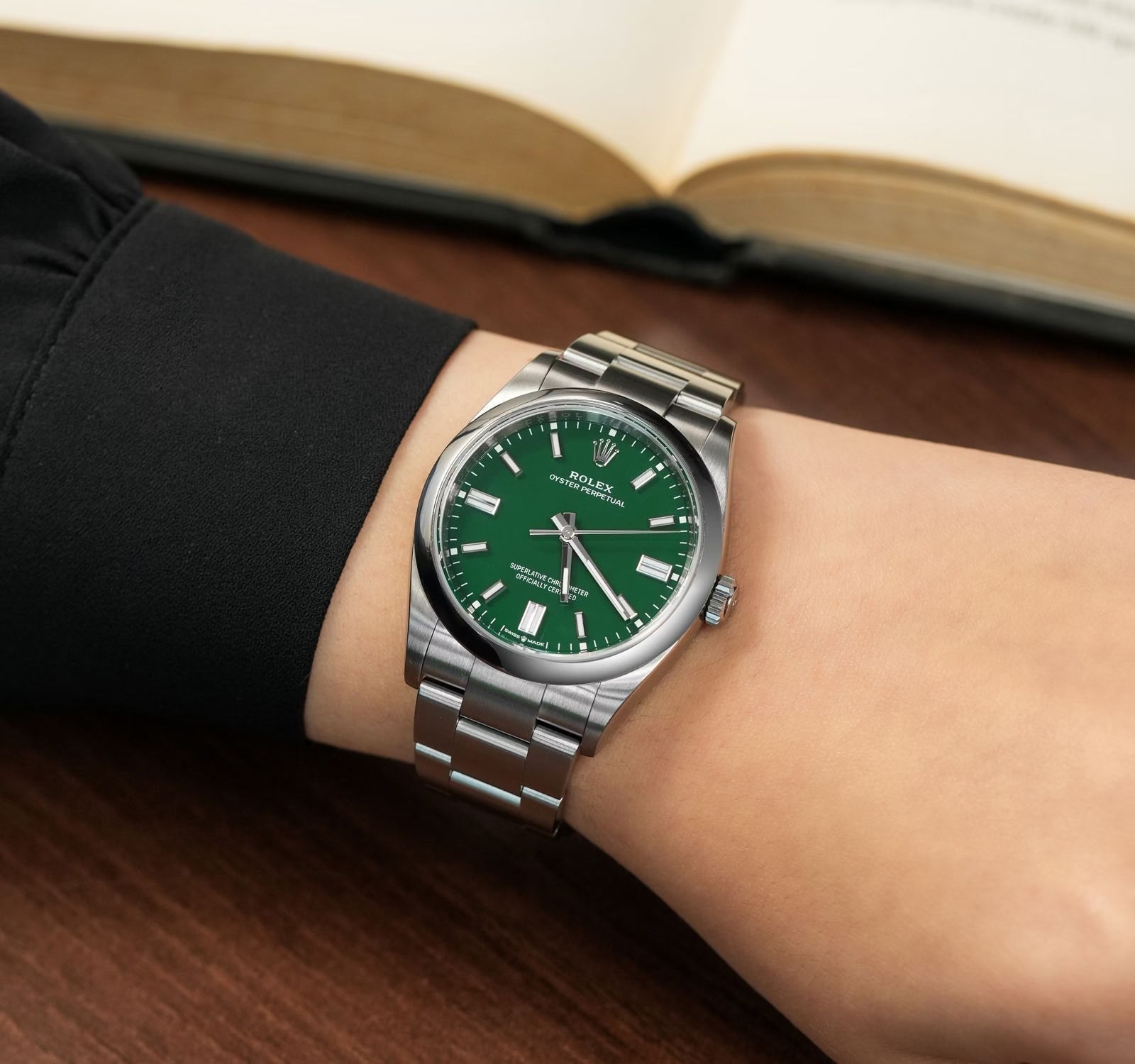 Rolex Perpetual Green Dial 41 mm Metal Bracelet Men's Watch