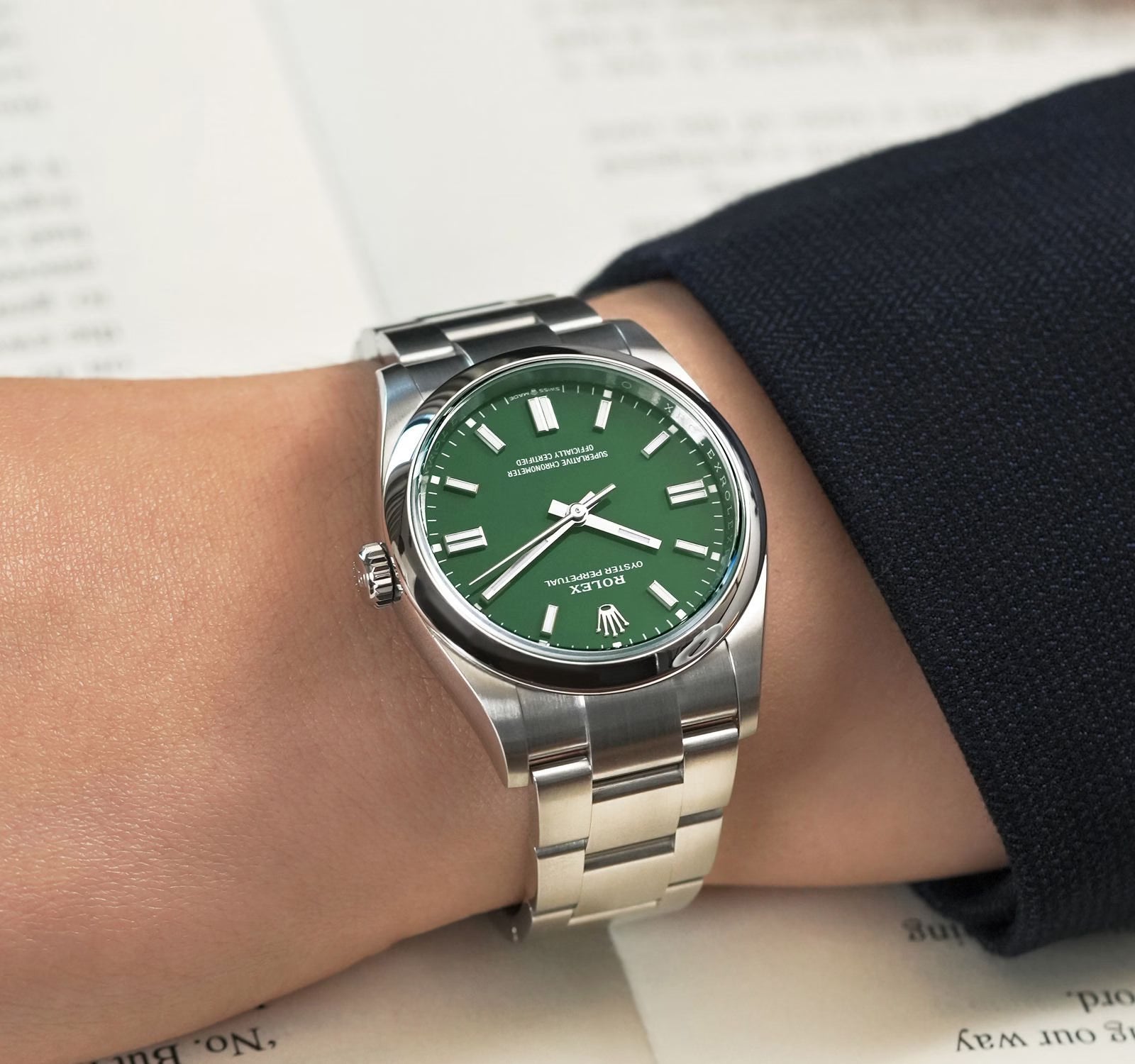 Rolex Perpetual Green Dial 41 mm Metal Bracelet Men's Watch